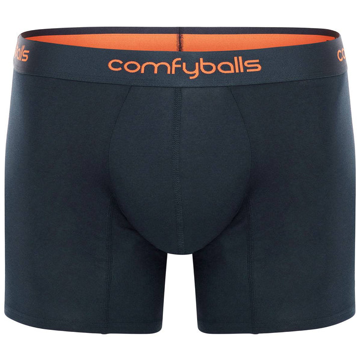 gráar nærbuxur með appelsínugulu logoi, comfyballs