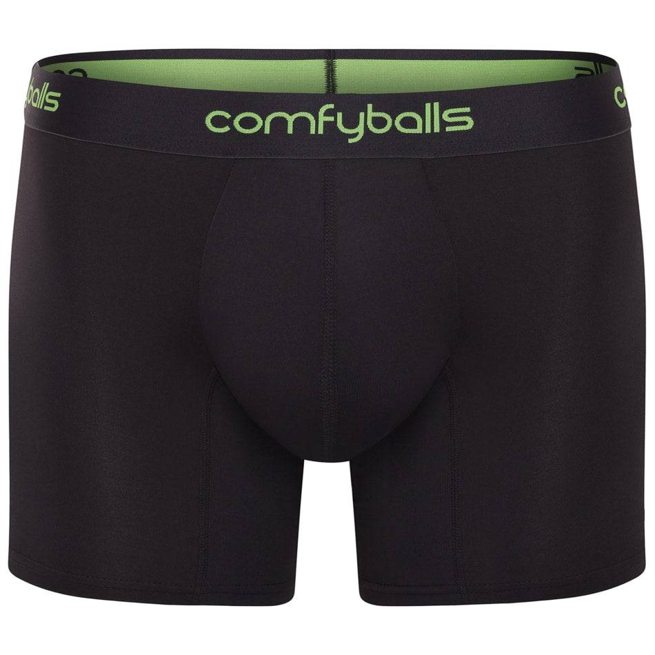 svartar nærbuxur með grænu logoi, comfyballs, performance, íþróttanærbuxur